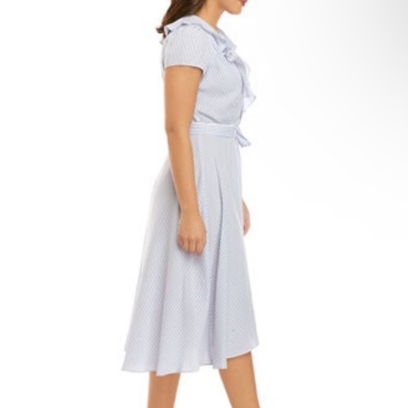 🛍️DN design multi color stripes dress with belt ties and ruffle top size 14 - Picture 10 of 11